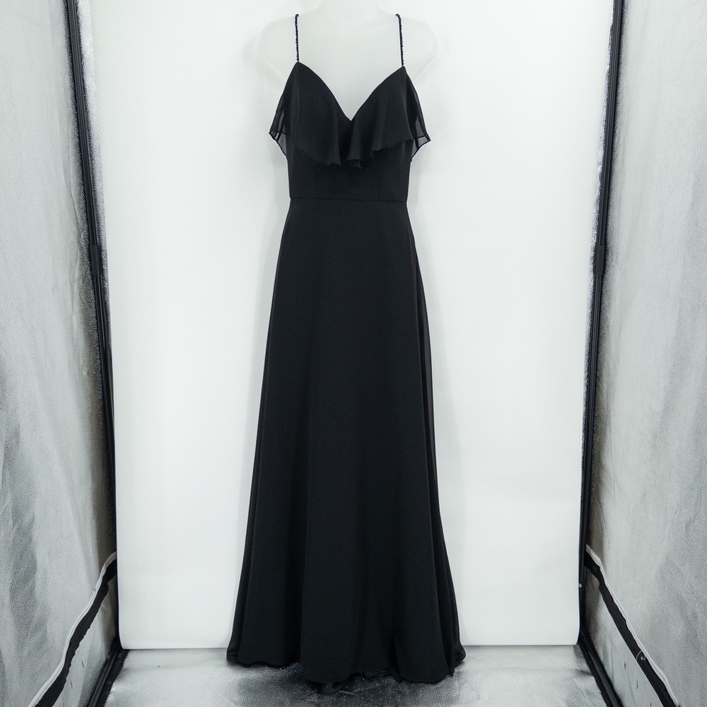 Morilee Madeline Gardner Maxi Dress Womens 4 Black Beaded Formal Gown Dark Goth